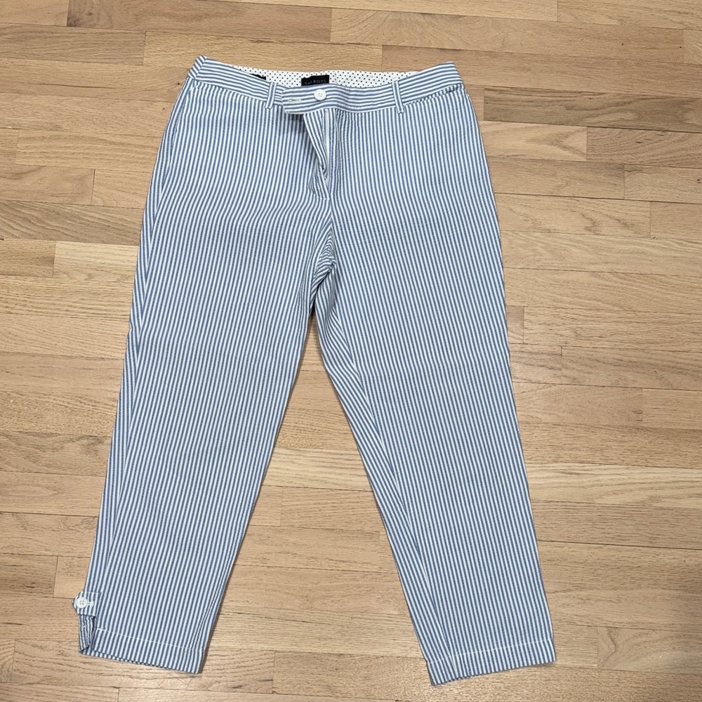 Talbots Men's White and Blue Striped Chinos